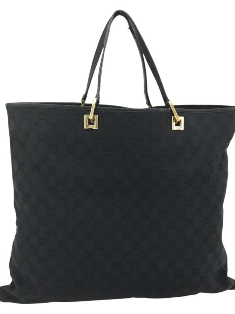 Gucci Gg Canvas Tote Bag Black Gold 002 1097 Auth Ti3861